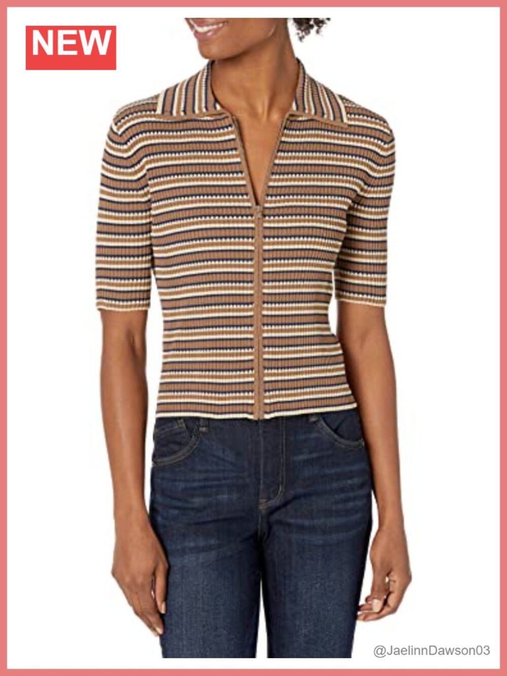 Theory Cropped Short Sleeve Viscose Zip-Up Cardigan Striped